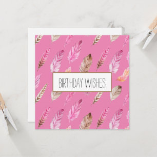 Colorful Boho Feathers Happy Birthday  Card