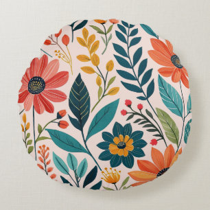 Colorful Boho Floral Round Cushion