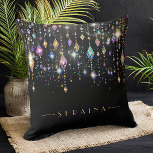 Colorful Boho Gems on Black ID1035 Cushion