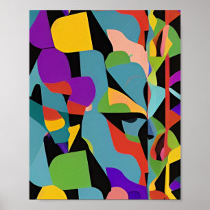 Colorful boho modern abstract art blue red pattern poster