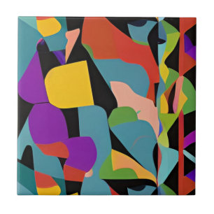 Colorful boho modern abstract art blue red pattern tile