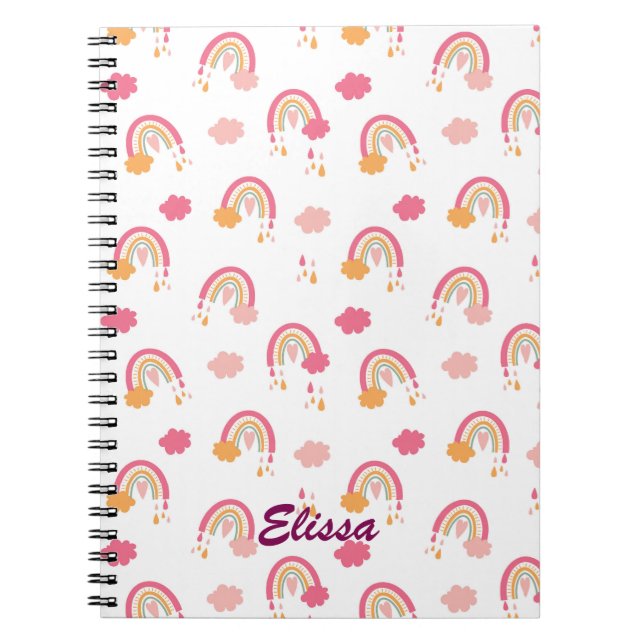 Colorful Boho Rainbow Pattern Name Personalized Notebook (Front)