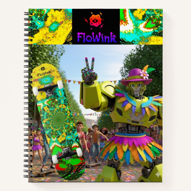 Colorful Boho Robot Notebook (Front)