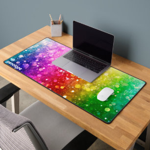 Colorful boho style glitter texture monogram desk mat