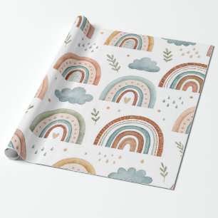 Colorful Boho Watercolor Rainbows Birthday Gift Wrapping Paper