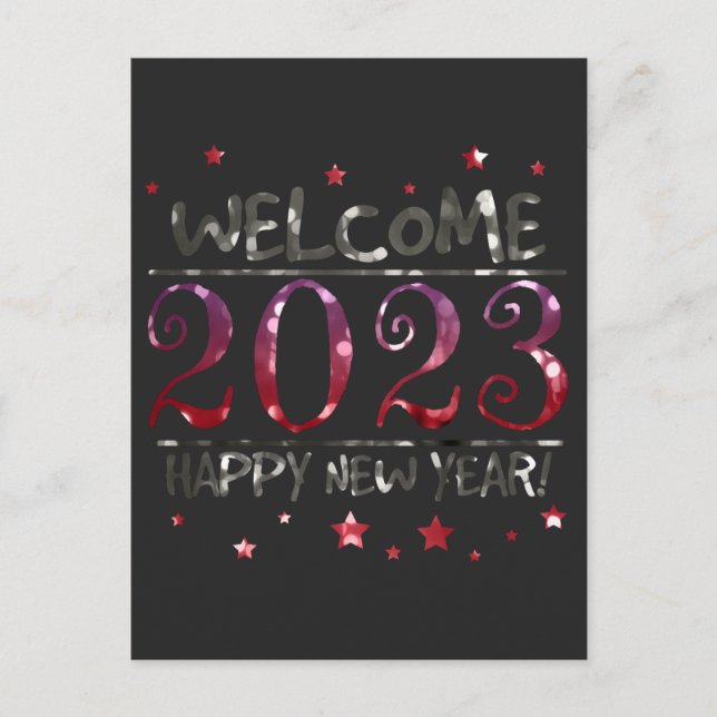 Colorful Bokeh Glitter Welcome 2023 Happy New Year Postcard (Front)
