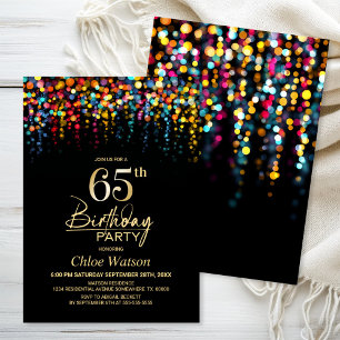 Colorful Bokeh Party Lights 65th Birthday Party Invitation