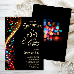 Colorful Bokeh Surprise 55th Birthday Party Invitation