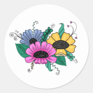 Colorful, Bold Florals Classic Round Sticker