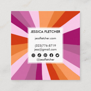 Colorful Bold Stripes Minimalist Pink Social Icons Square Business Card