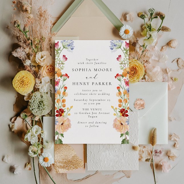 Colorful Bold Wildflowers Wedding Invitation (Creator Uploaded)
