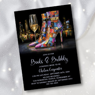 Colorful Boots and Bubbly Bridal Shower Invitation