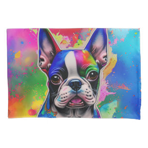 Colorful Boston Terrier Paint Splashes Pillowcase