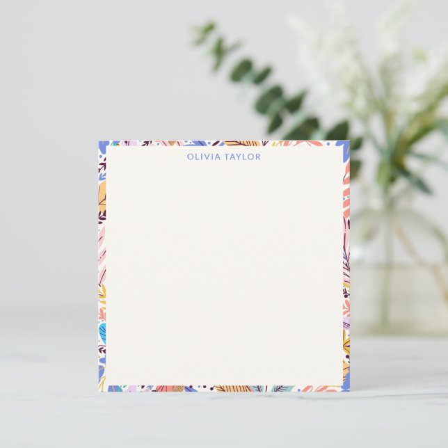 Colorful Botanical Border Custom Name Stationery Card (Standing Front)