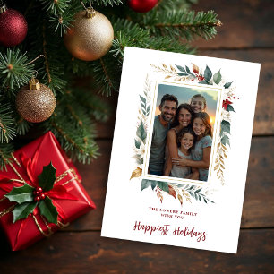 Colorful Botanical Christmas Frame Photo Family Holiday Card