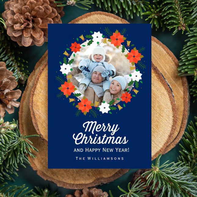 Colorful Botanical Christmas Wreath Holiday Photo Card (Creator Uploaded)