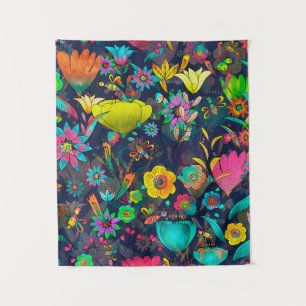 Colorful botanical pattern tapestry