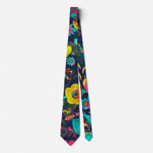 Colorful botanical pattern tie