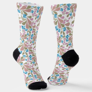 Colorful bouquets of retro flowers on white socks