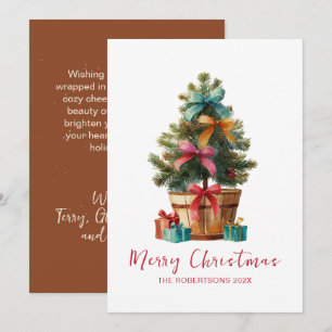 Colorful Bows Christmas Tree Rustic Holiday Card