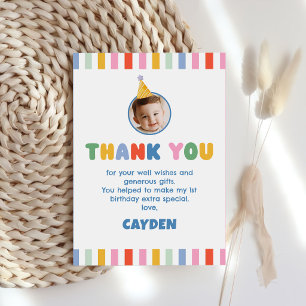 Colorful Boy 1st Birthday Photo Thank You Card