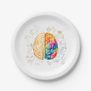 Colorful Brain - Science And Art - Neuroscience Ne Paper Plate