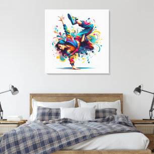 Colorful Breakdance Girl Art Canvas Print