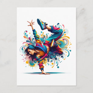 Colorful Breakdance Girl Art Postcard