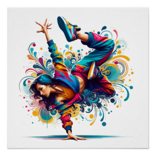 Colorful Breakdance Girl Art Poster