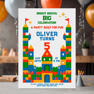 Colorful brick castle birthday party design invitation