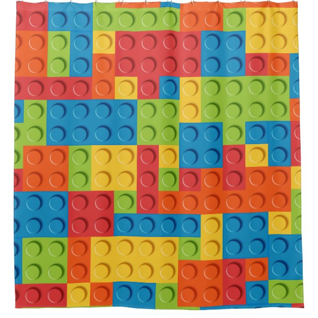 Colorful bricks kids pattern shower curtain (Front)