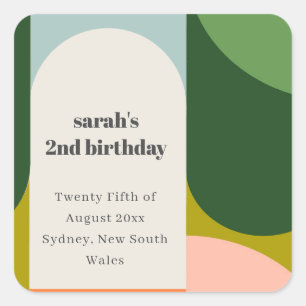 Colorful Bright Groovy Retro Arch Any Age Birthday Square Sticker