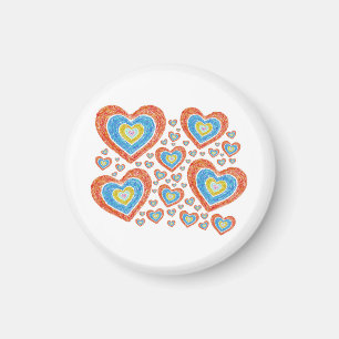 Colorful bright hearts round magnet