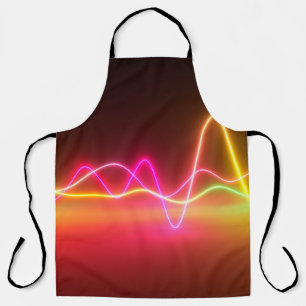 Colorful bright neon glowing graphic equalizer. Mu Apron