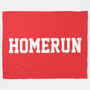 Colorful Bright Red Sporty White HOMERUN Text Fleece Blanket