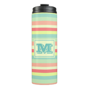 Colorful Bright Stripes Modern Monogram Thermal Tumbler