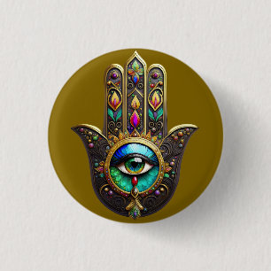 Colorful Brown Gold Hamsa Rainbow Color Third Eye 3 Cm Round Badge