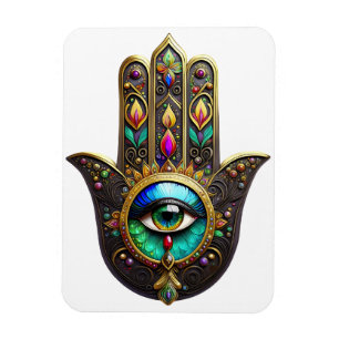 Colorful Brown Gold Hamsa Rainbow Color Third Eye Magnet