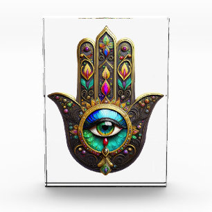 Colorful Brown Gold Hamsa Rainbow Color Third Eye Photo Block