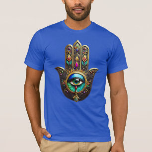Colorful Brown Gold Hamsa Rainbow Color Third Eye T-Shirt