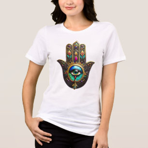 Colorful Brown Gold Hamsa Rainbow Color Third Eye Tri-Blend Shirt