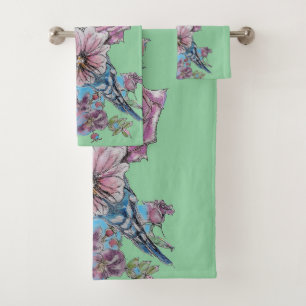 Colorful Budgie Budgerigar Rose GreenTowel Set