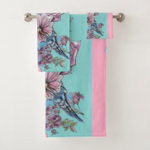 Colorful Budgie Budgerigar Rose Pink Art Towel Set