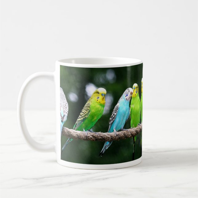 Colorful Budgies Coffee Mug (Left)