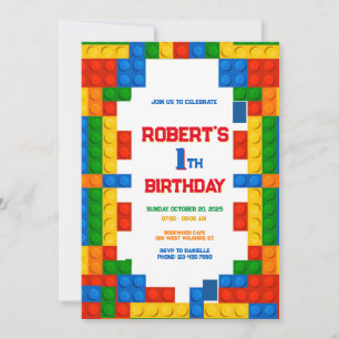 Colorful Building Blocks Birthday   Invitation