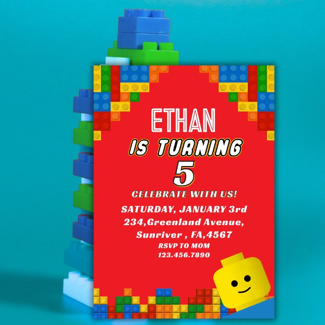 Colorful Building Blocks Birthday Kids Party Invitation (Creator Uploaded)