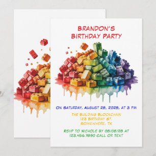 Colorful Building Blocks Boy Birthday Party  Invitation