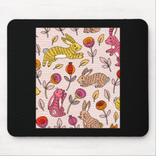 Colorful bunnies cute floral vintage t shirt mouse mat