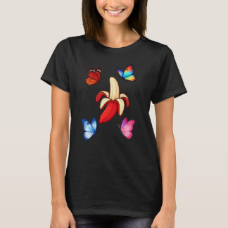 Colorful Butterflies and Banana Illustration T-Shirt