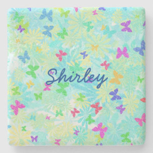 Colorful Butterflies and Daisies by Shirley Taylor Stone Coaster